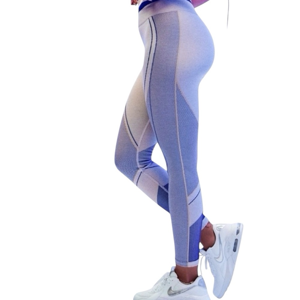 Fabletics Ultra High Waisted Seamless Panel Leggings,  Gray Blue, Sz Medium